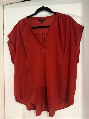 Banana Republic Women’s Top Rust-Red Split V-Neck Dolman Blouse Shirt Career